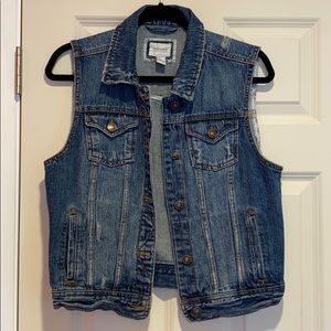 Medium Wash Distressed Denim Vest